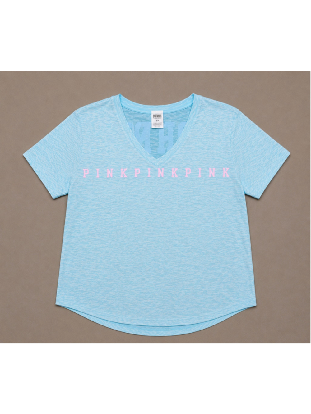 Victoria’s Secret PINK Light Blue Graphic Tee Love Pink Front & Back Logo Size S